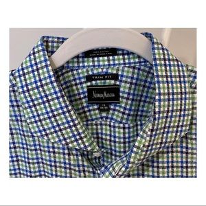 Neiman Marcus Green Blue White Checkered S…